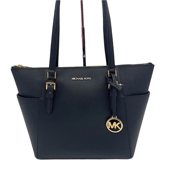 Michael Kors Charlotte Tote Bag Black/Gold - Picture 1 of 9